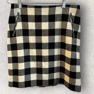 TALBOTS NWT $99 Black White Buffalo Plaid Lined Wool Blend Skirt Women's Size 8